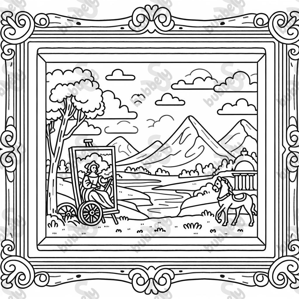 Une peinture de paysage dans un cadre élégant