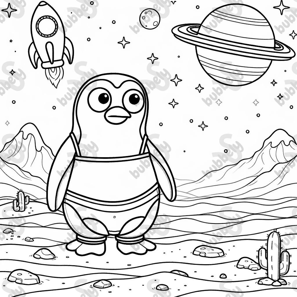 Pinguin auf dem Mars im Badeanzug 