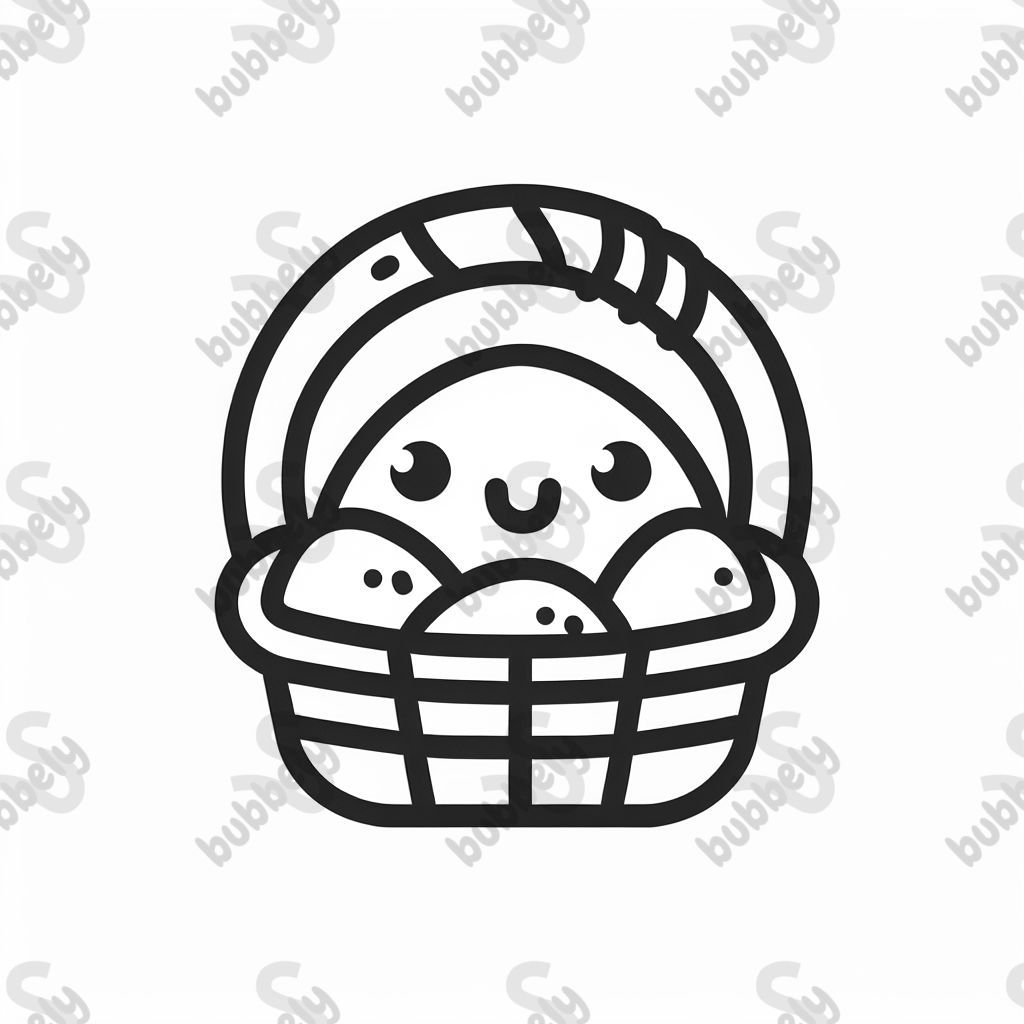 Basket with two eyes and a smiling mouth and eggs in the basket