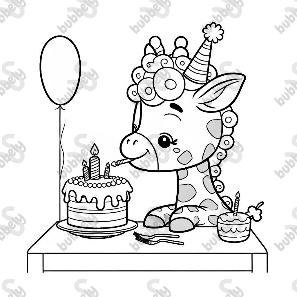 A giraffe with curly hair eating birthday cake.
