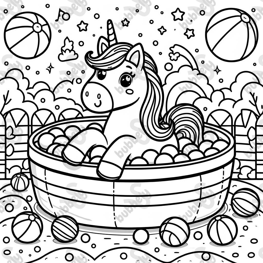 Ein einhorn in einem bällebad