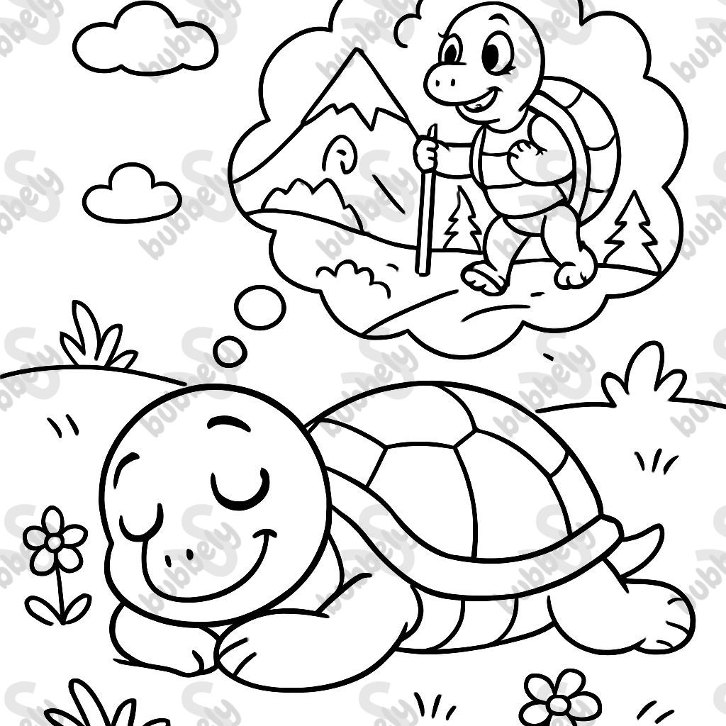 Turtle dreaming of traveling to the mountain