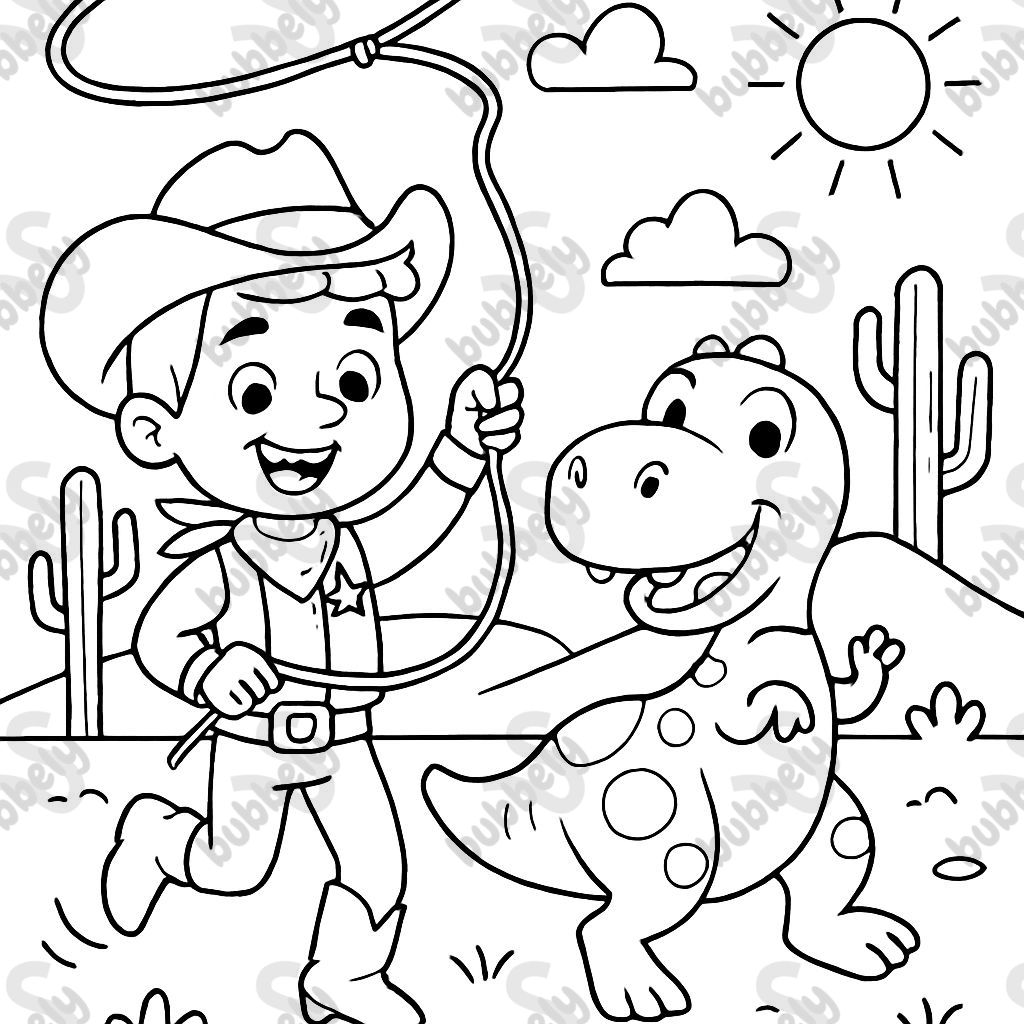 Cowboy lassoing a dinosaur