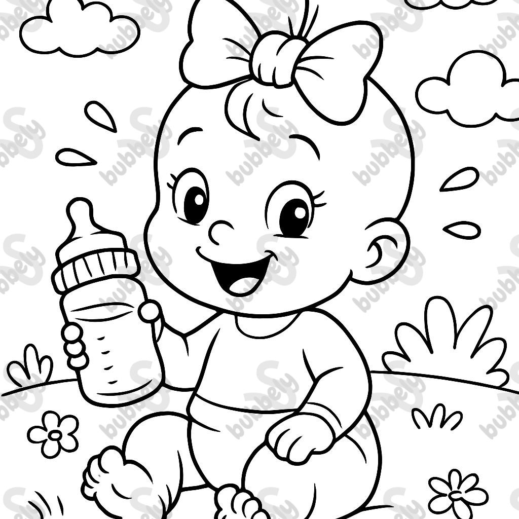 Cute baby with bow and bottle