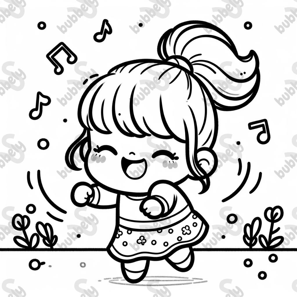 Une petite fille avec une queue de cheval fait une fête dansante.