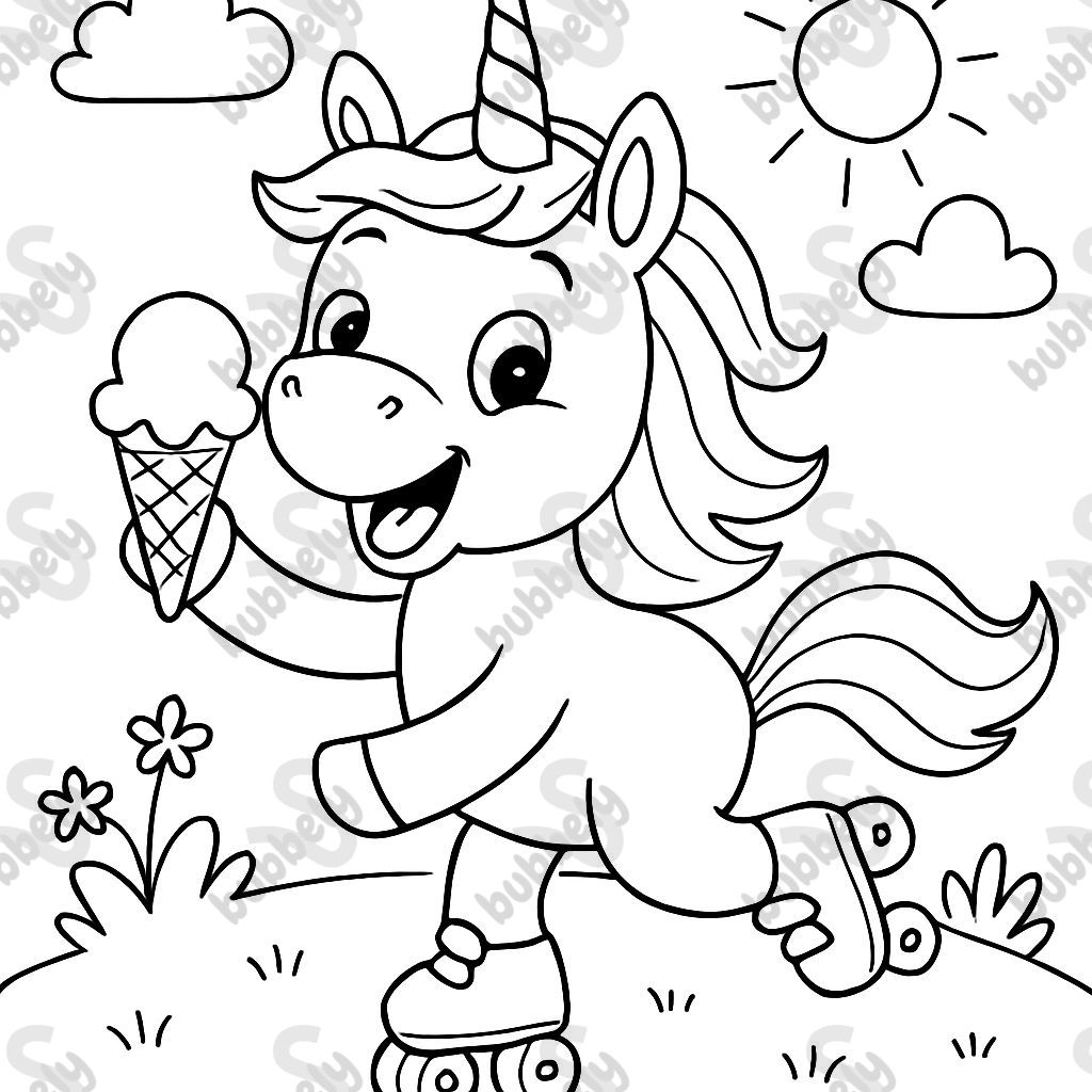 unicorn in skates eating ice cream