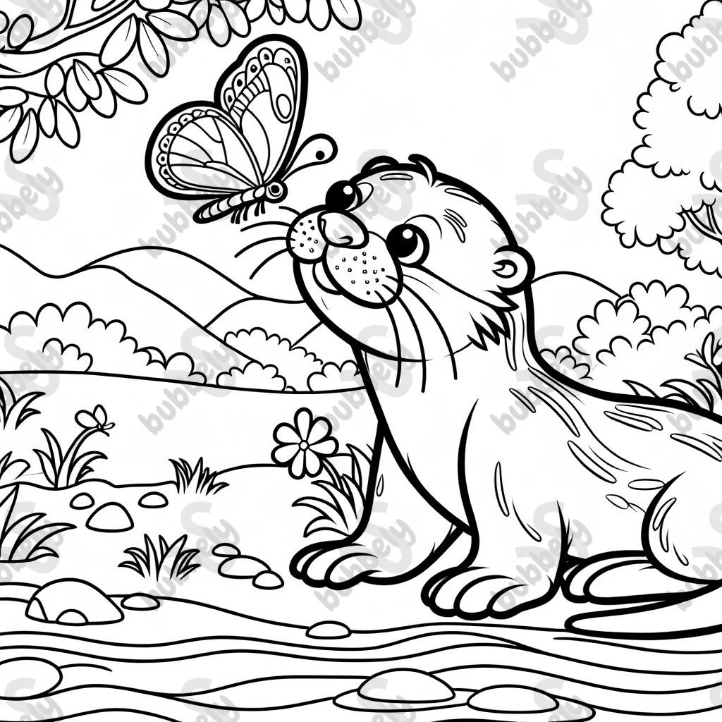 Otter with a butterfly on his back