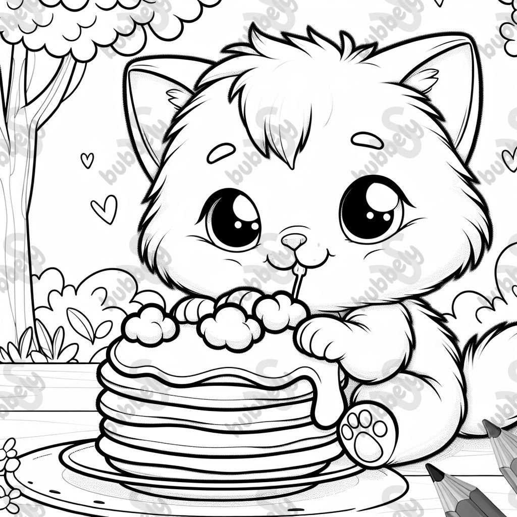 A kitten eating a pancake