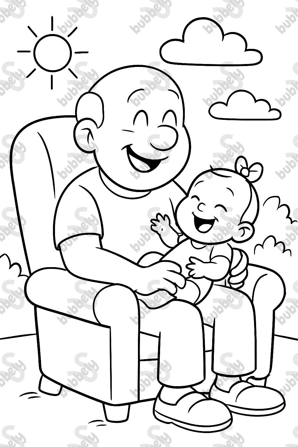 balding dad rocking his baby girl in a recliner