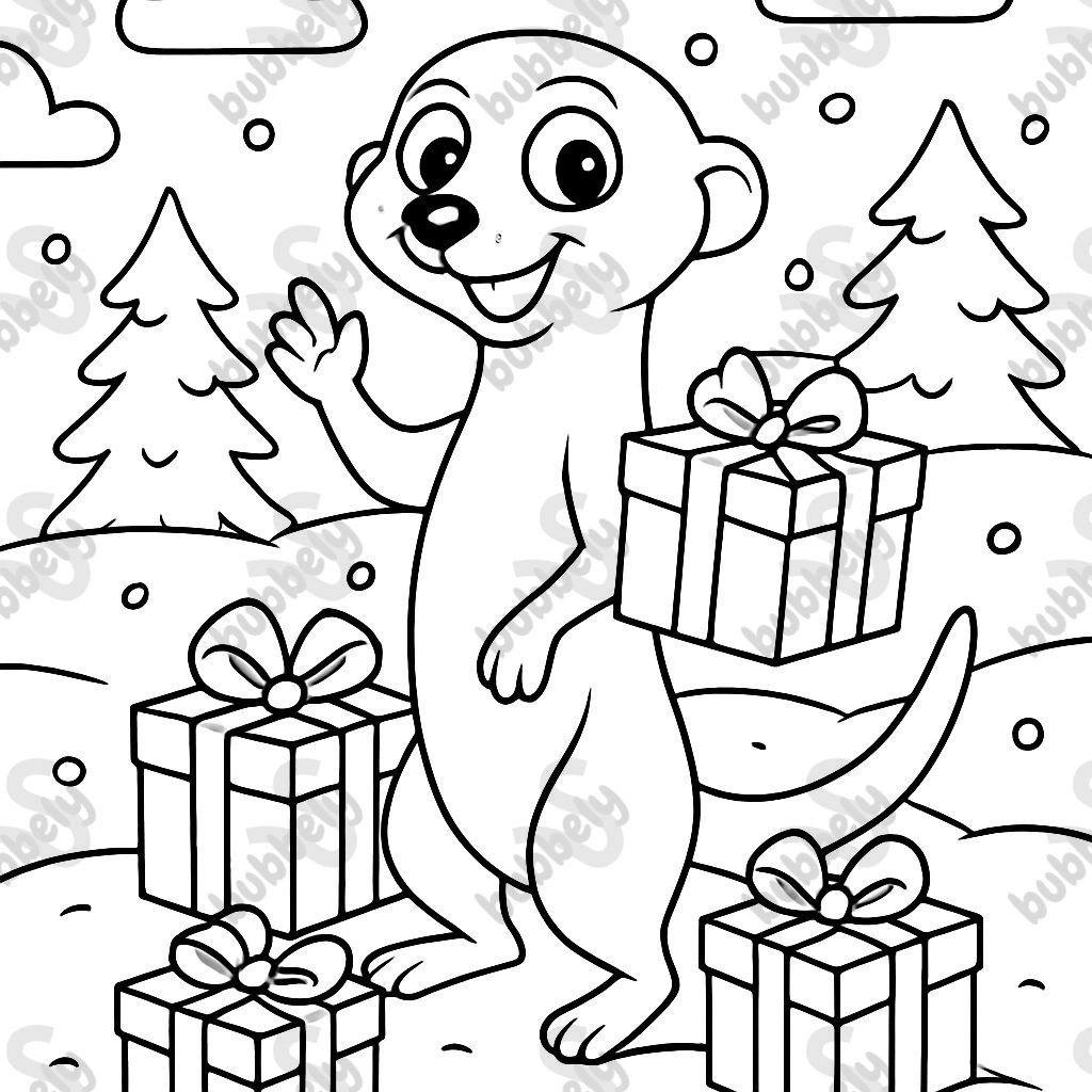 meerkats with lots of gifts in the snow