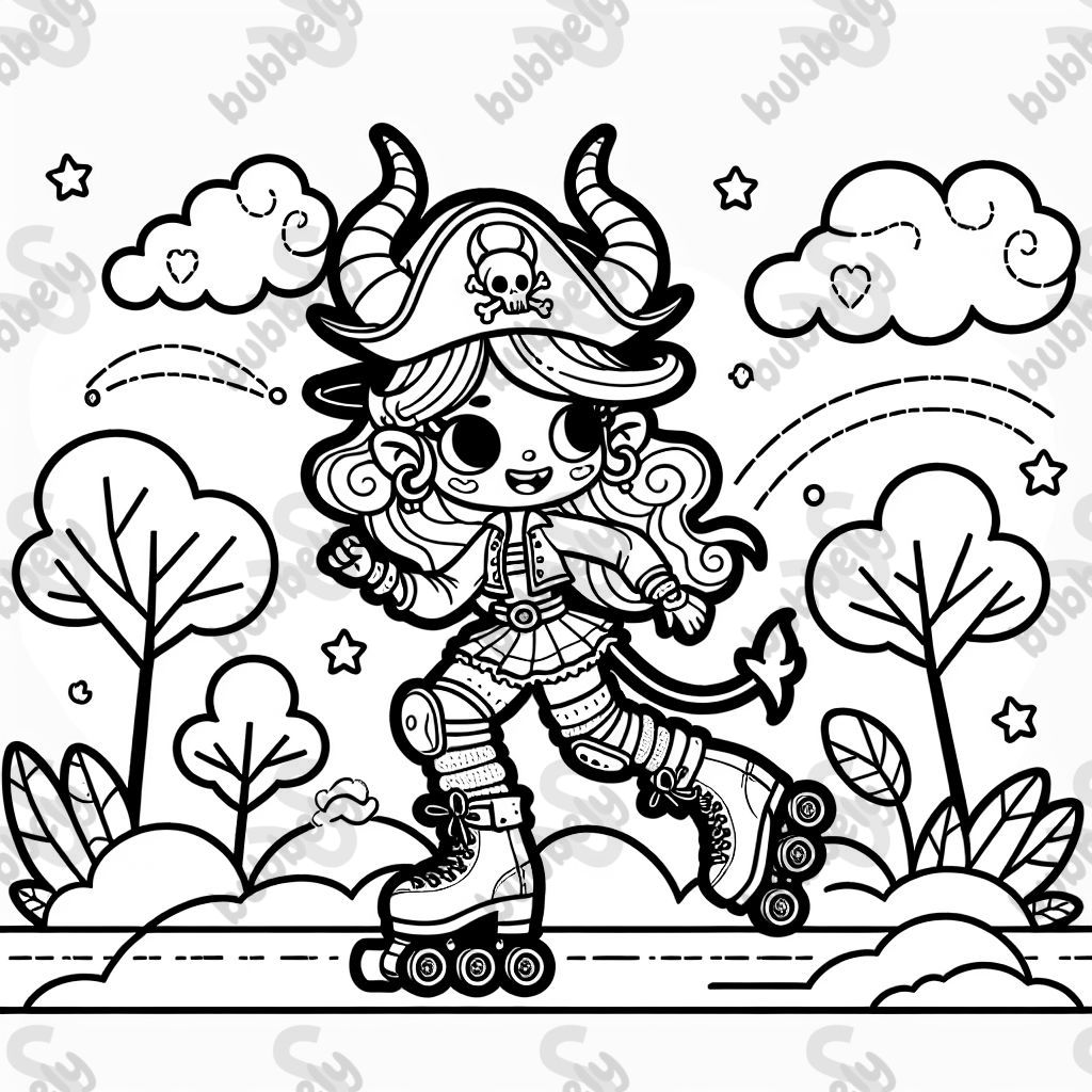 A pirate with horns and on skates