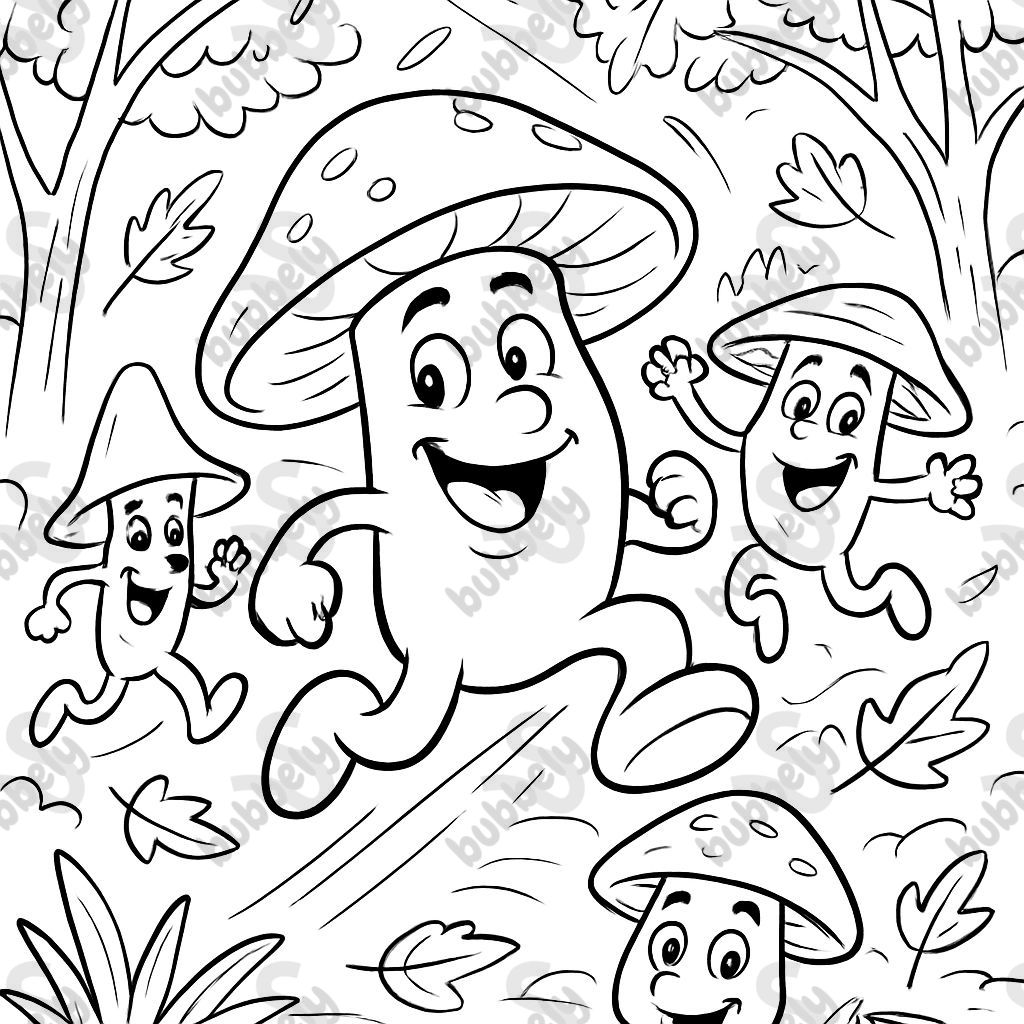 Mushrooms with happy faces in an autumn forest