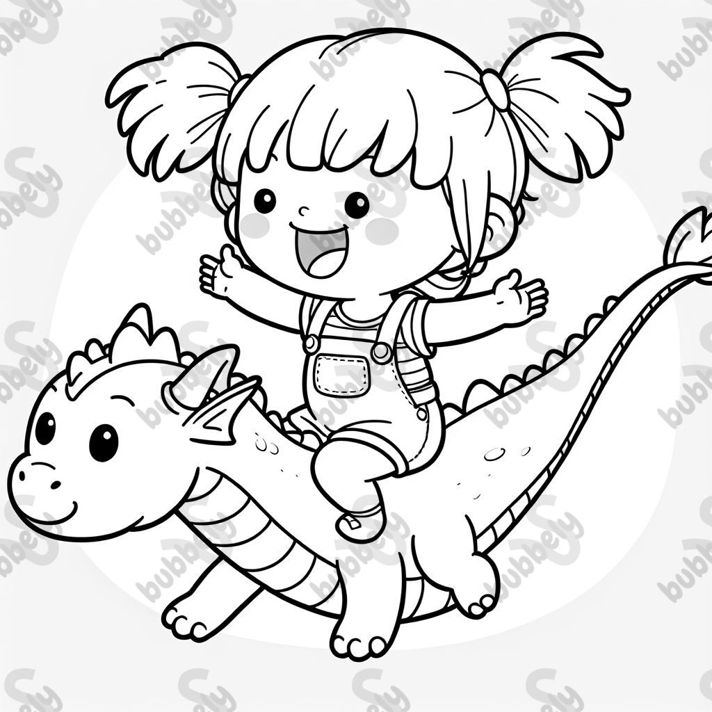 Une petite fille blonde avec des couettes qui monte un dragon. Une petite fille blonde avec des couettes qui monte un dragon.