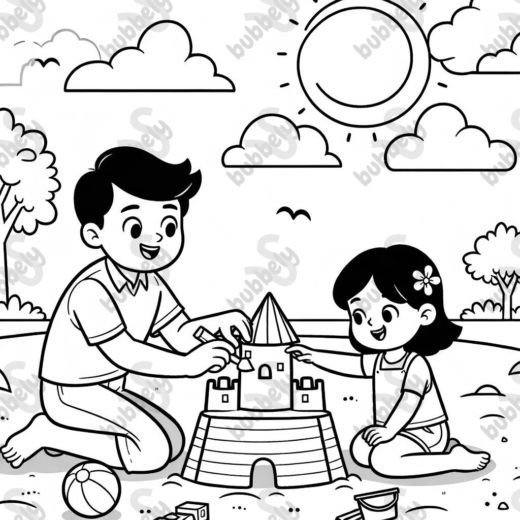 a colouring page of a father and mother for preschoolers