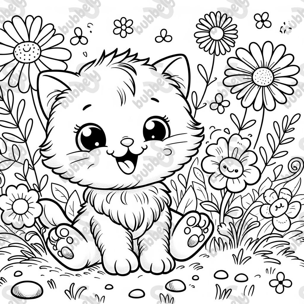 a kitten with flowers