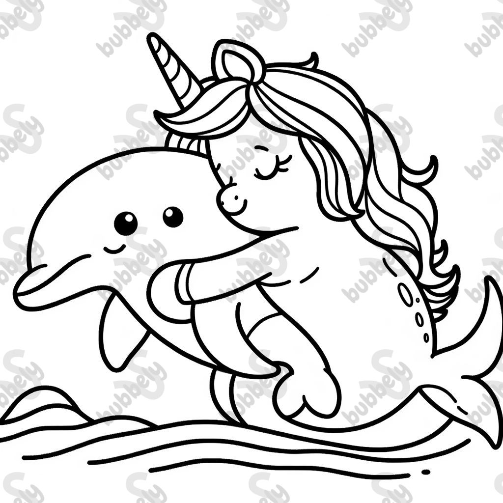 ein Einhorn, das einen Delfin umarmt