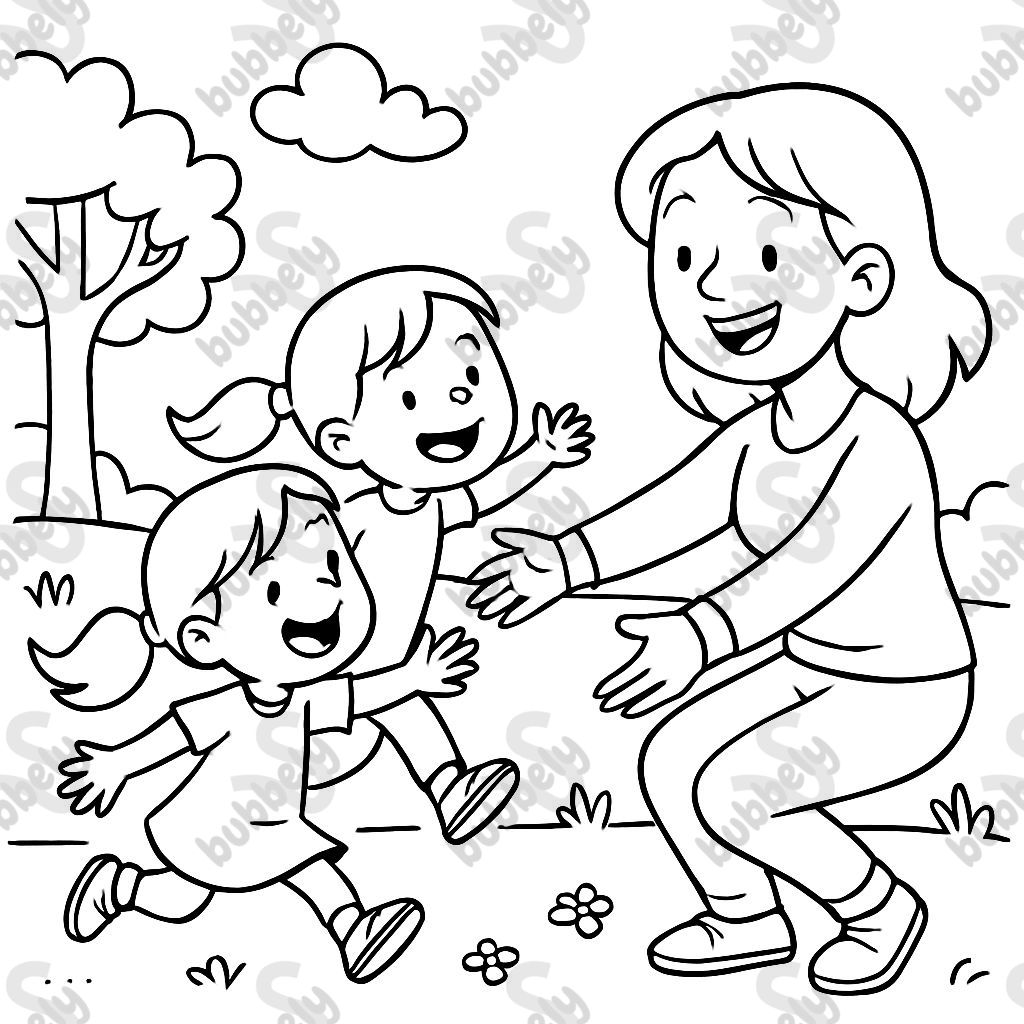 2 daughters running to mom