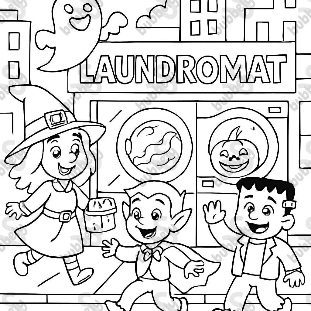 halloween laundromat in city