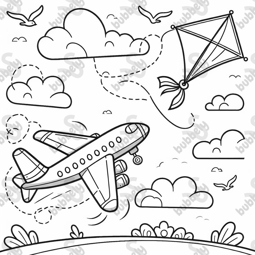 An airplane flies past a kite