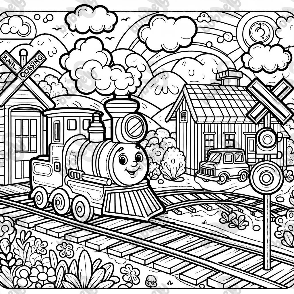 Railway crossings are special spots where trains and vehicles meet. They can be depicted with various symbols and landscapes that invite coloring.