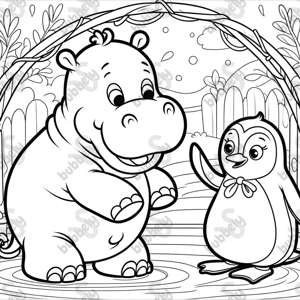 the baby pigmy hippo moo deng with pesto the penguin