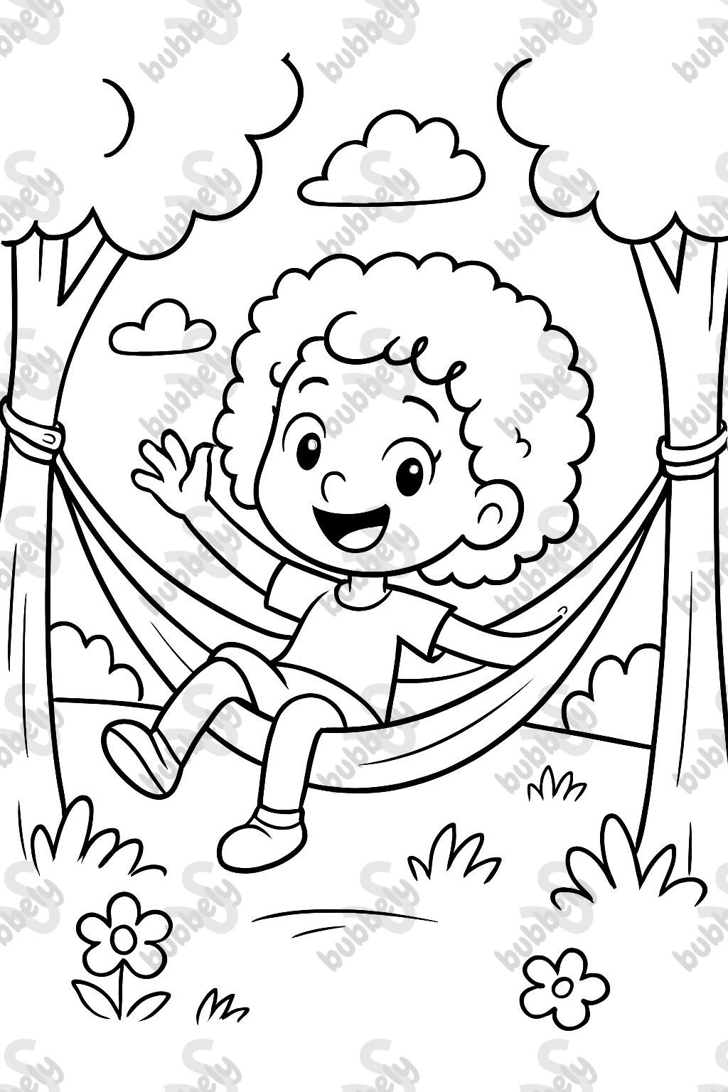 Fille bouclée jouant dans un hamac