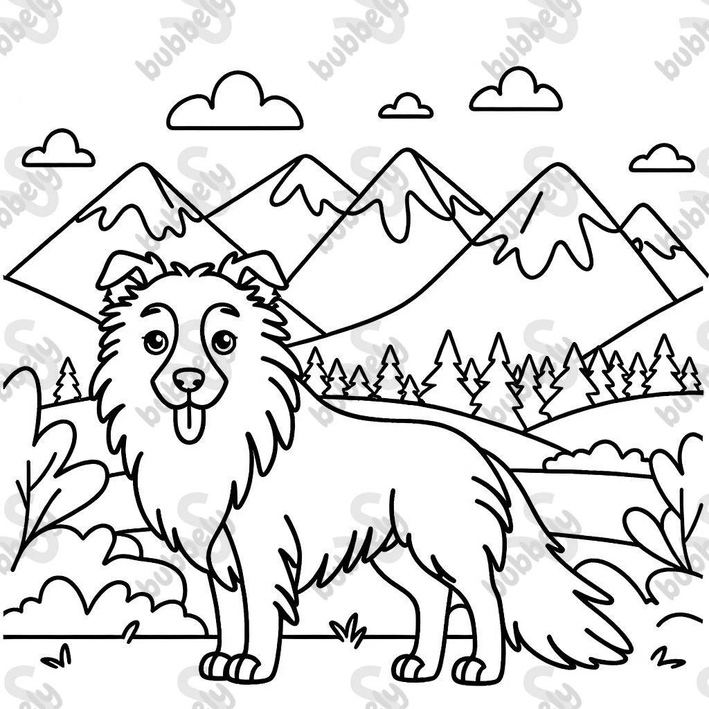 Border Collie in front of mountains