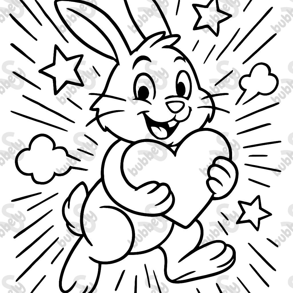 A rabbit with a heart in both arms