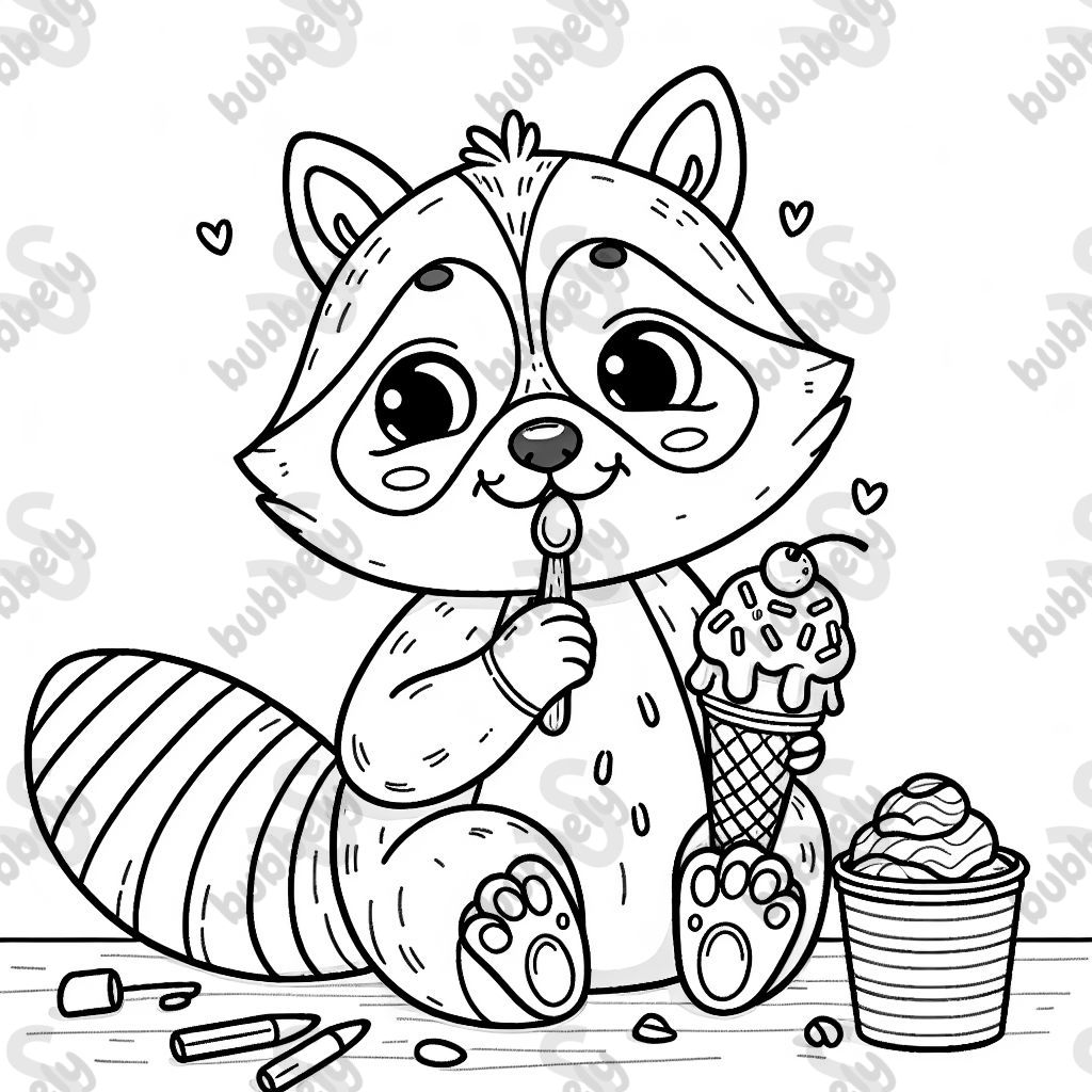 a raccoon eating an ice cream with sprinkles