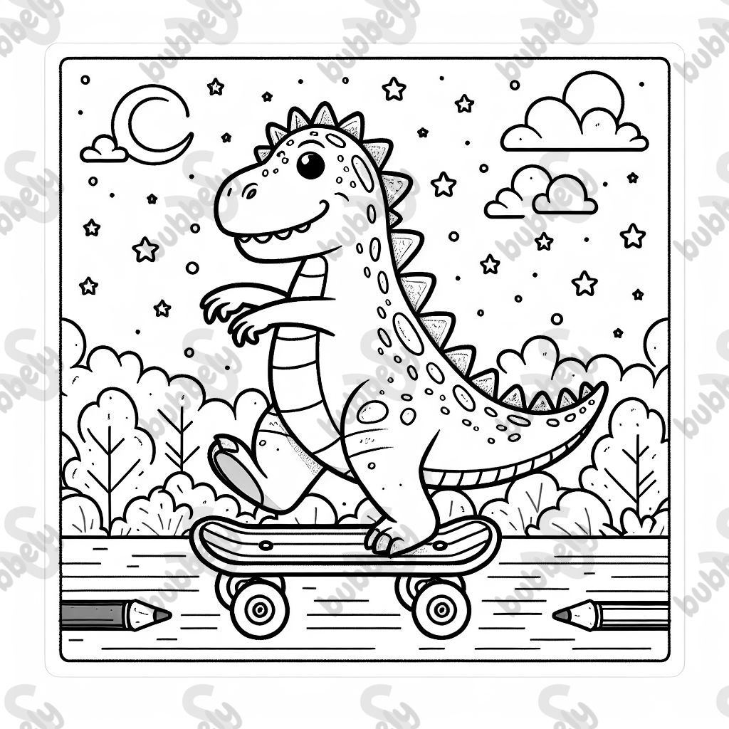 Dino auf Skateboard