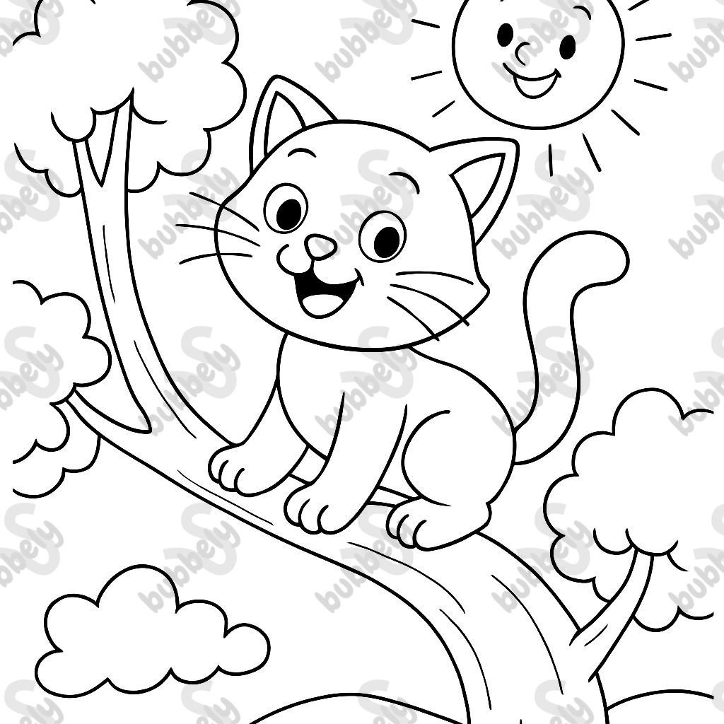 a cat on a tree with a sun