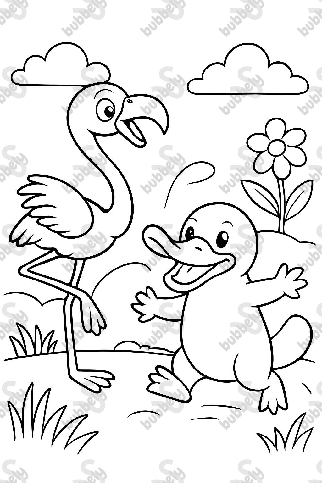 Flamingo und ein Schnabeltier