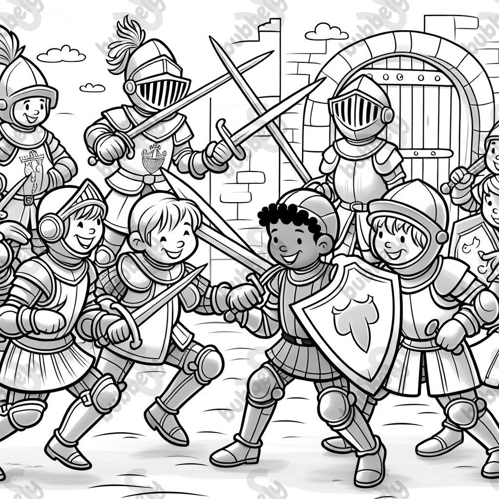 Some knights are fighting in an exciting scene.