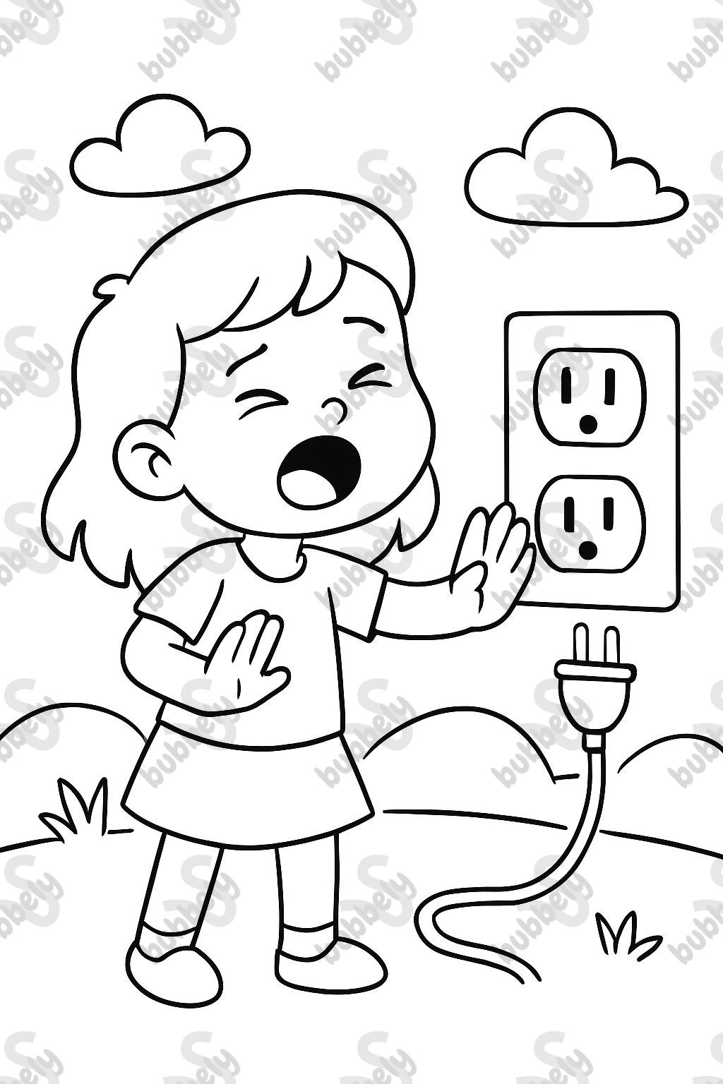 Fille disant non devant une prise électrique.