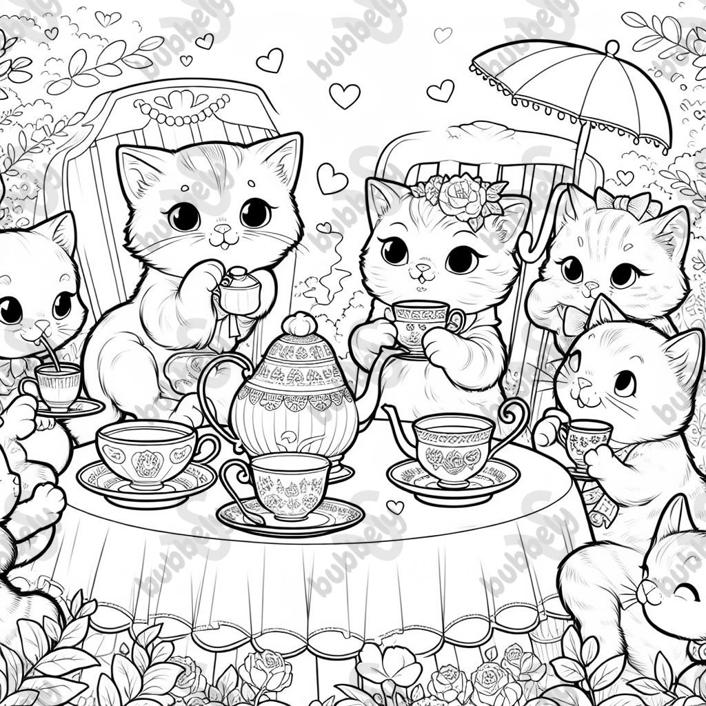 Kittens having a tea party