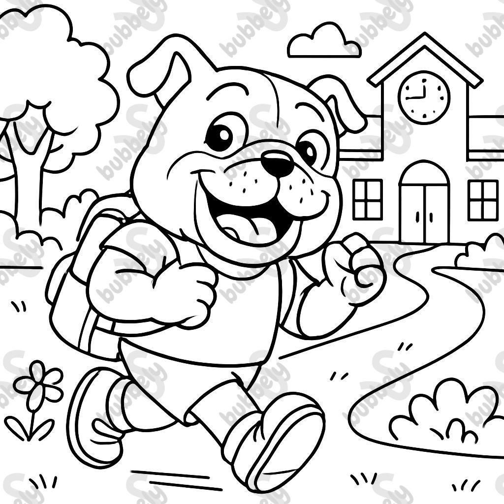 bulldog going to school