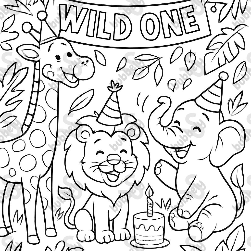 Une fête d'anniversaire sur le thème d'un animal sauvage avec une girafe, un lion et un éléphant. Une fête d'anniversaire sur le thème d'un animal sauvage avec une girafe, un lion et un éléphant.