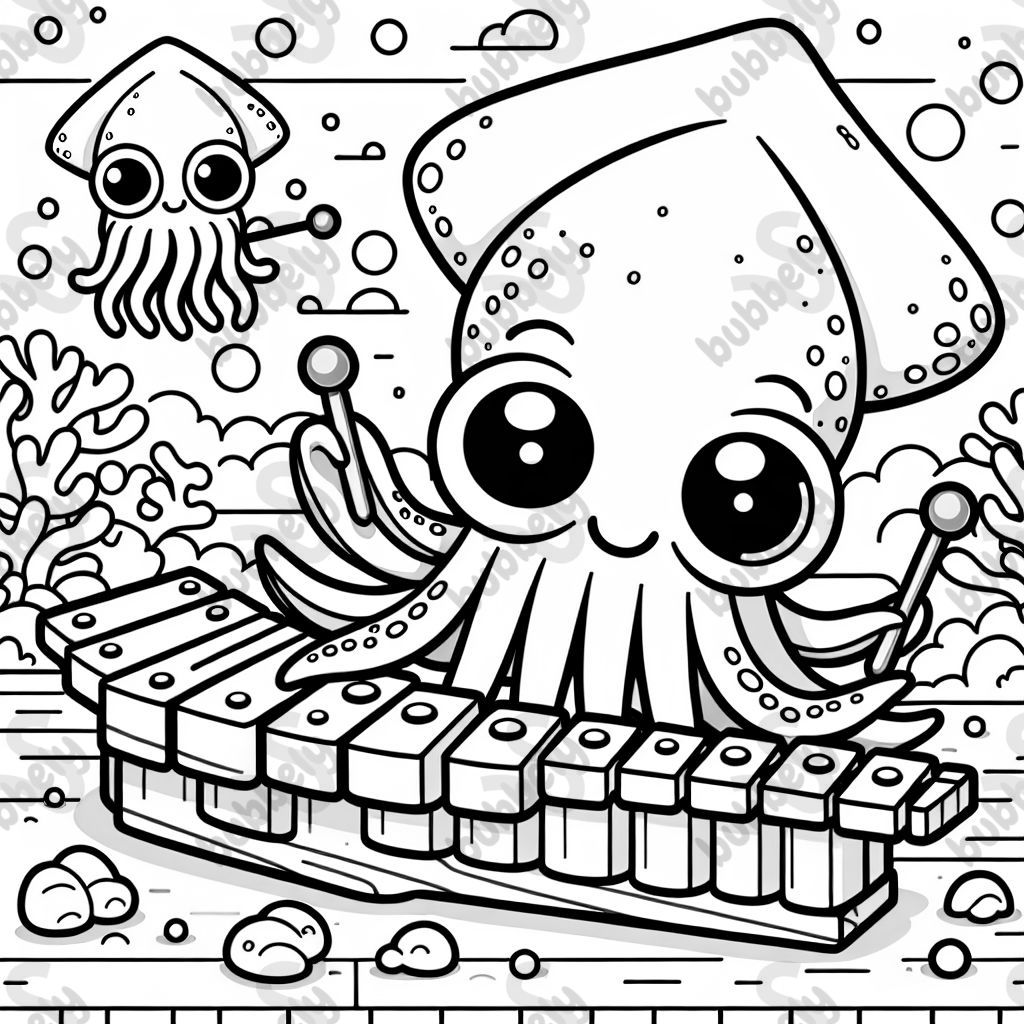 squid playing xylophone