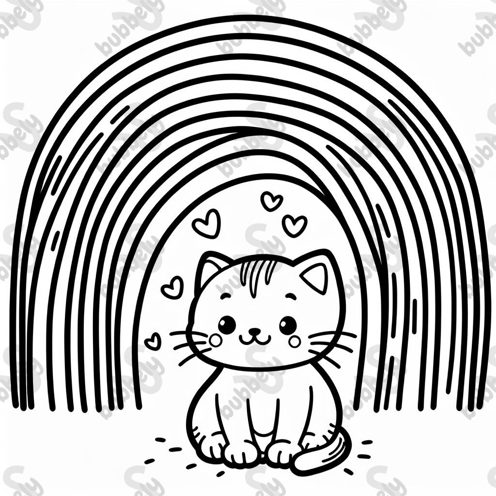 A simple rainbow with a kitten under it