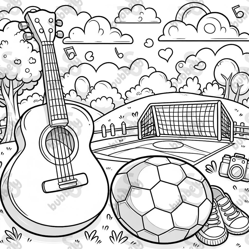 guitar and soccer ball