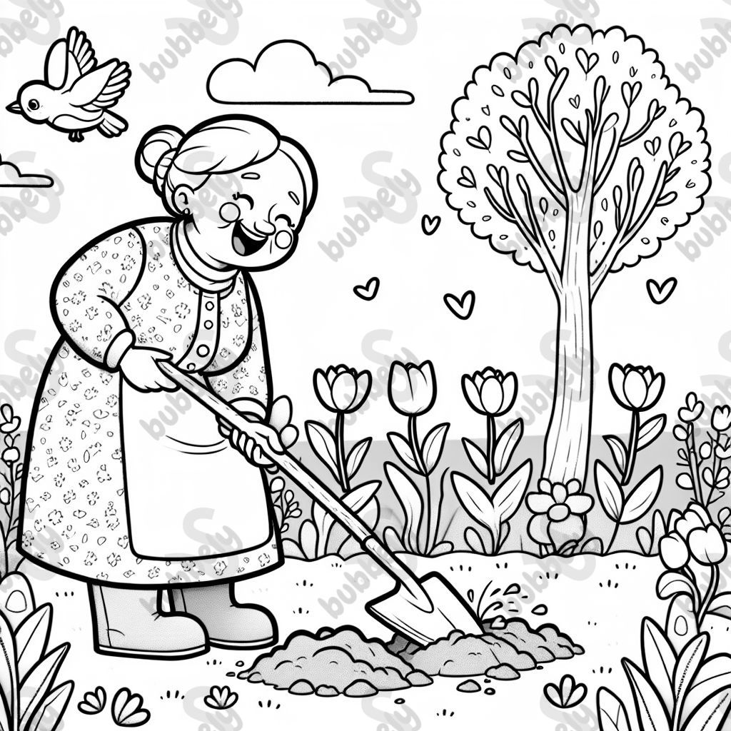 Oma im Garten beim umgraben