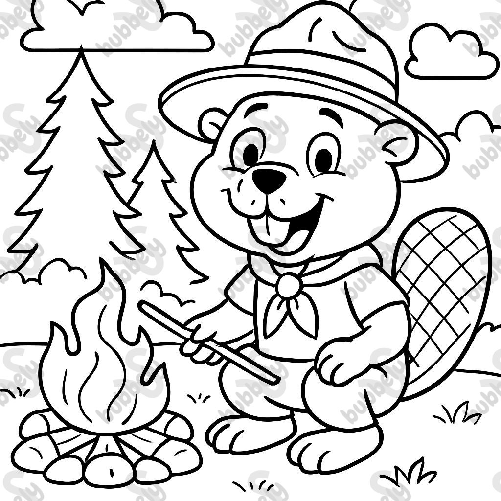 a beaver scout sitting by campfire