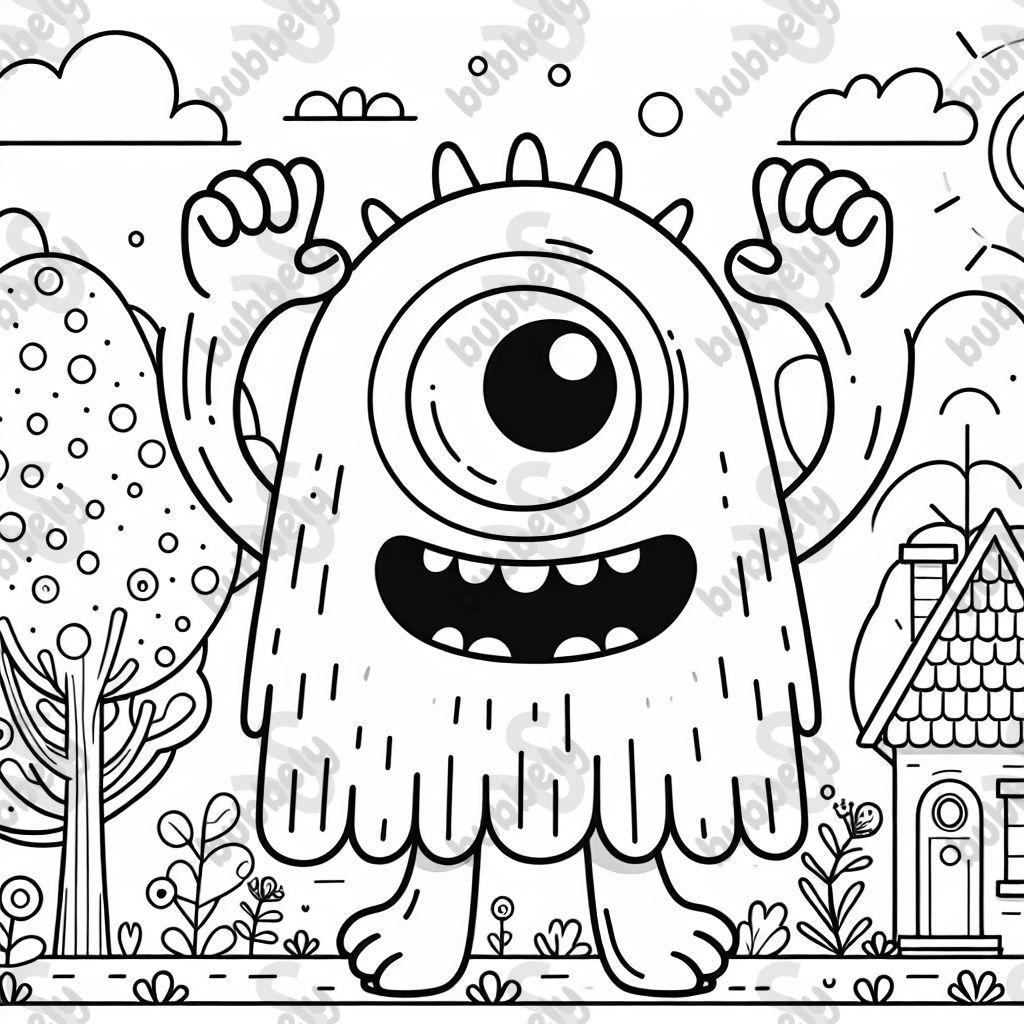 ein Monster mit einem Auge, einer Nase, einem Mund, 4 Armen, 4 Beinen