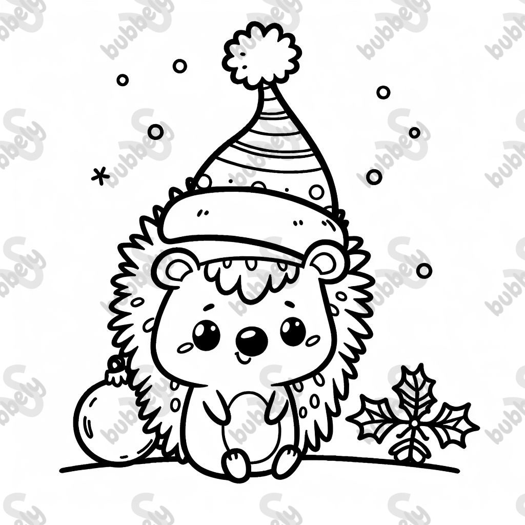 Ein Igel mit einer Weihnachtsmütze feiert Weihnachten.