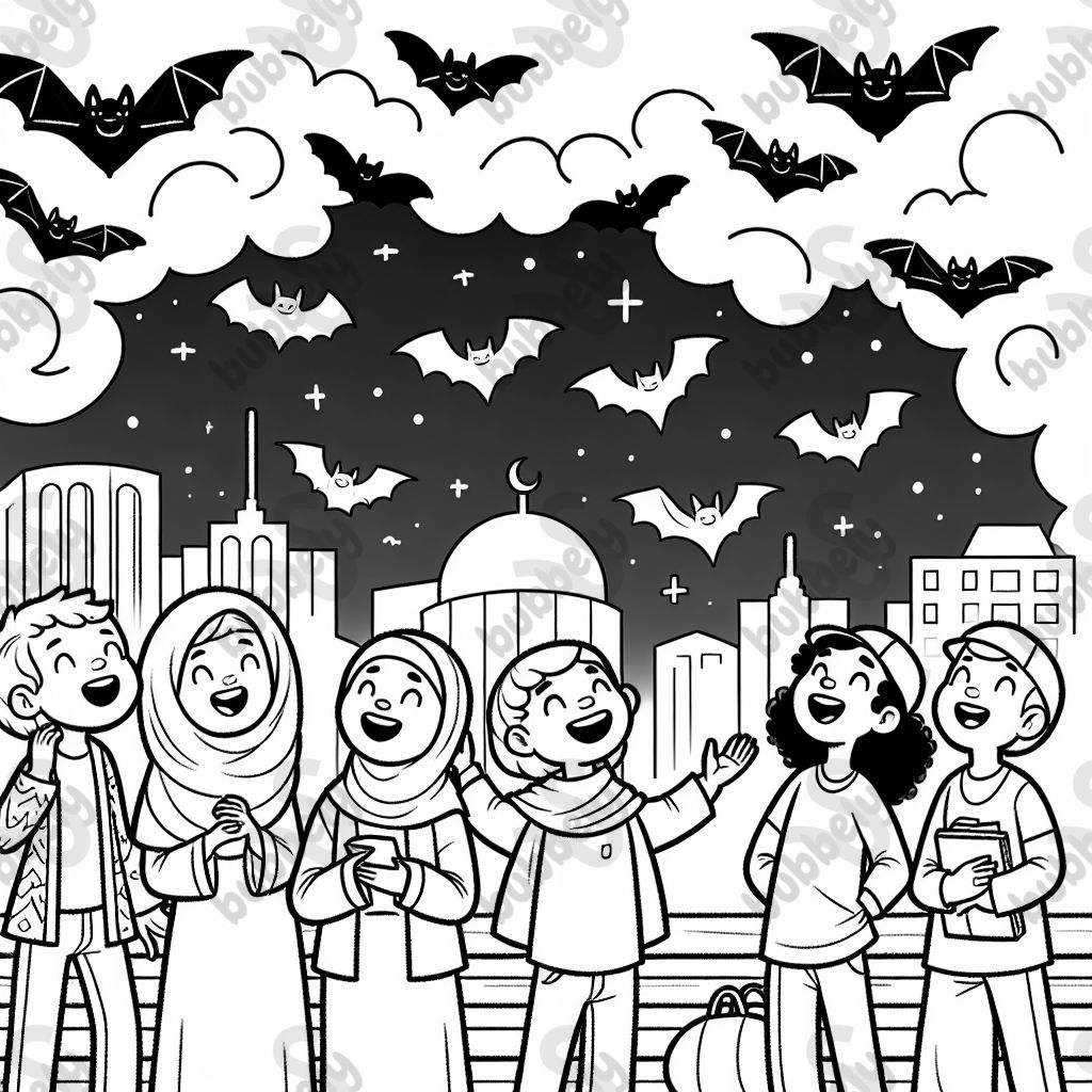 People looking at bats flying through the sky