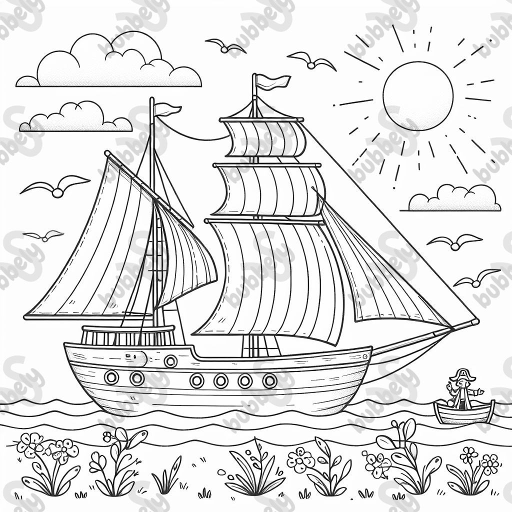 Segelschiff mit 3 Masten und einem Kapitäm