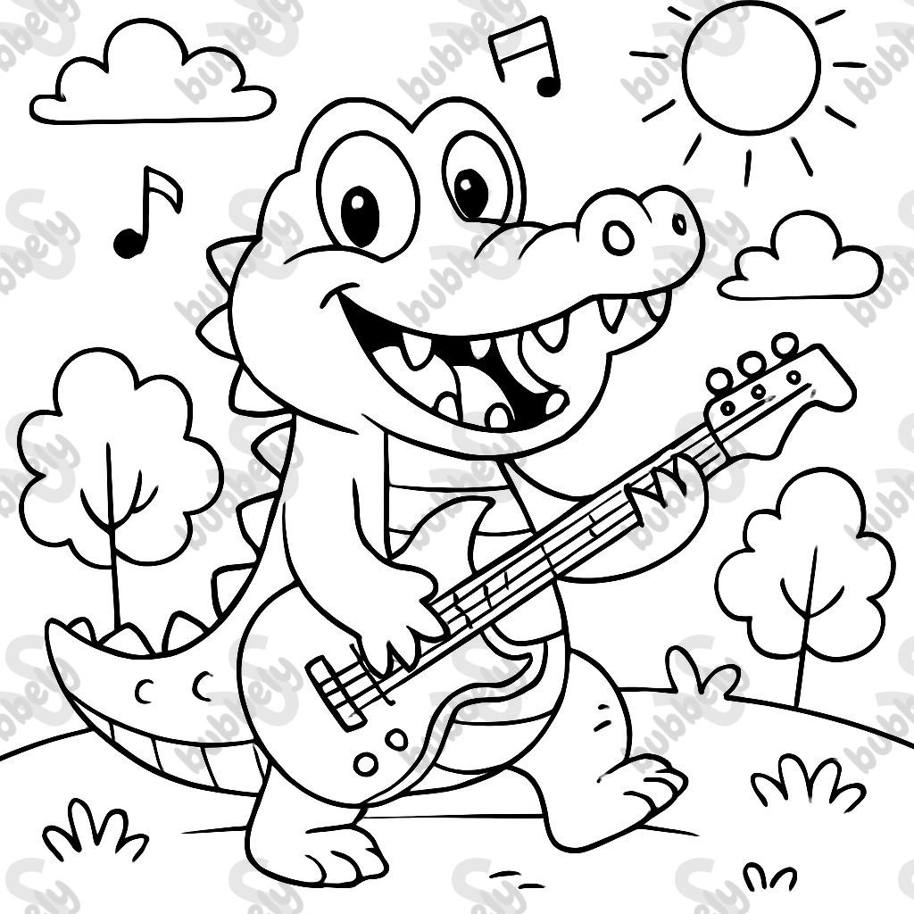 Un crocodile qui joue de la guitare électrique