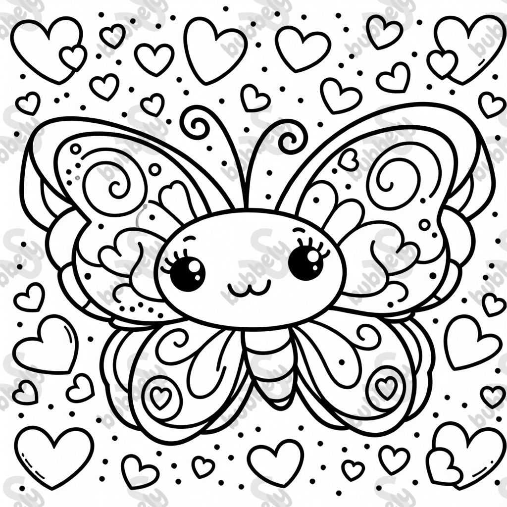 butterfly with hearts in the background