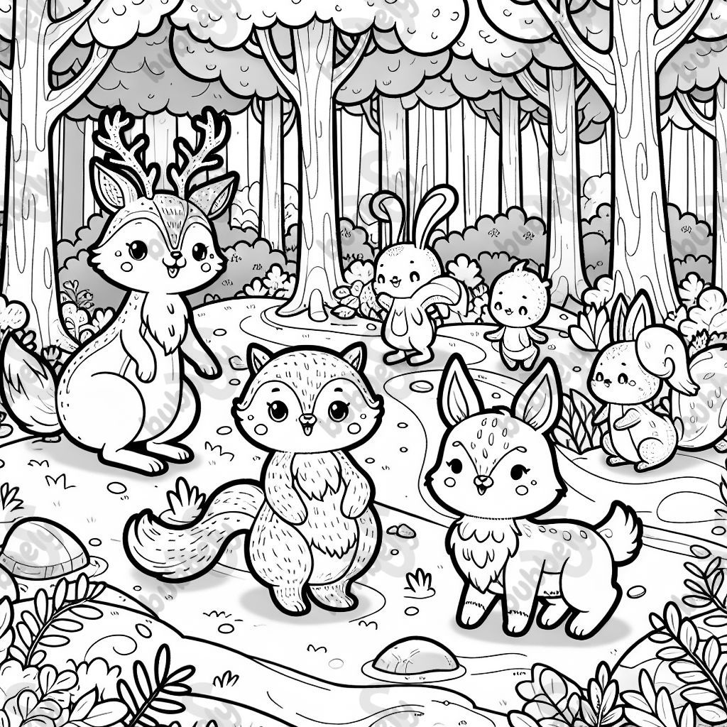 Woodland creatures in a forest