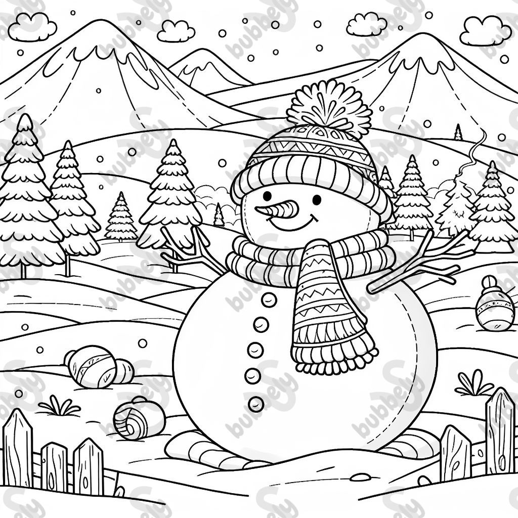 a winter landscape with a snowman
